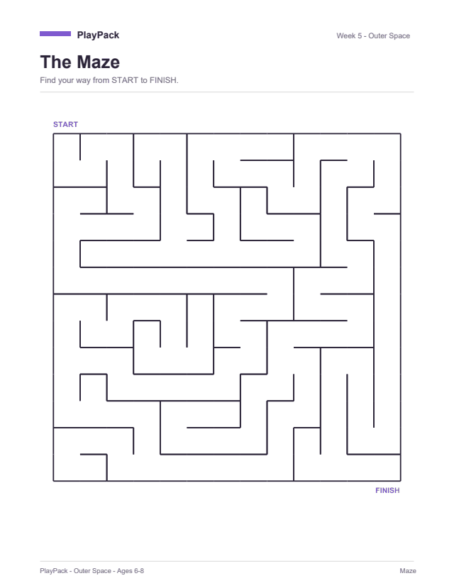 Maze page with a large square maze marked start and finish